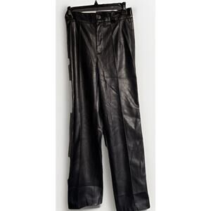 Zara Faux Leather Black Pants XS Wide Leg Front Crease Pleather Bikercore